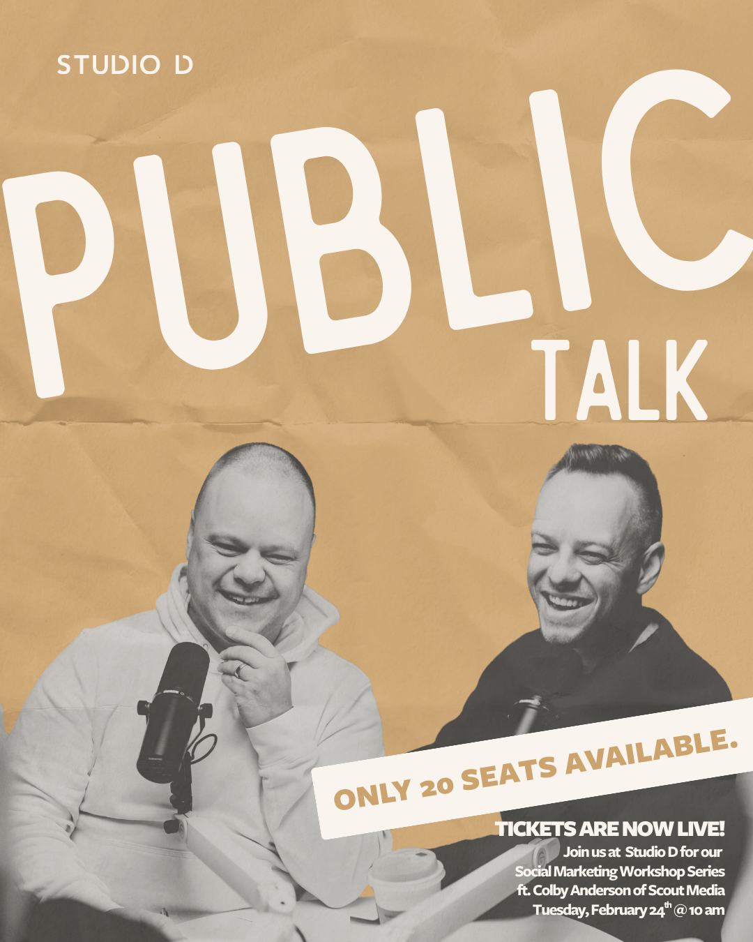 Public Talk poster: Matt Ramage with Colby Anderson of Scout Media, Tuesday February 24th at 10am
